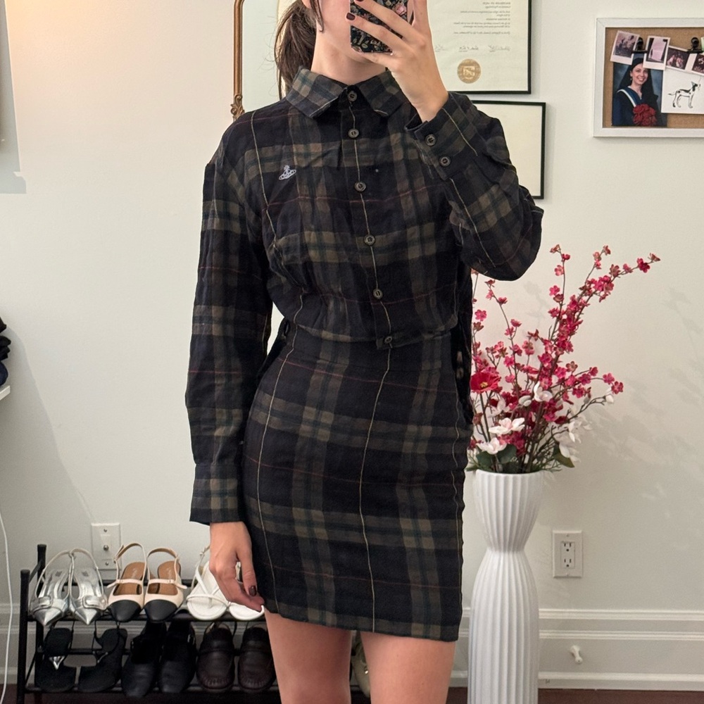 Vivienne Westwood Plaid Long Sleeve Asymmetric ShirtDress - Picture 1 of 8